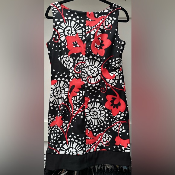 ALYX Petite Black/White/Orange Floral Sleeveless Sheath Dress Size 14P EUC - Picture 2 of 4